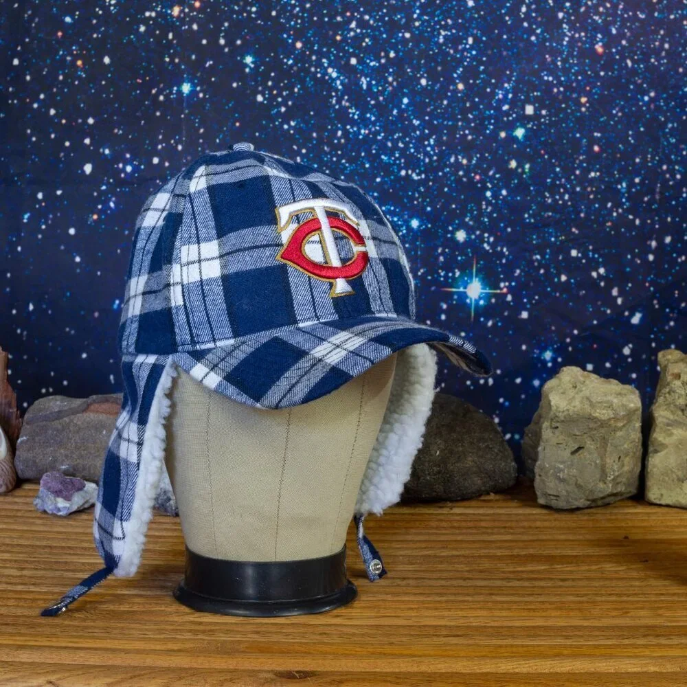 Plaid Bomber Fleece Winter Hat Ear Flaps  Minnesota Twins Pepsi Snapback MLB - Picture 3 of 15